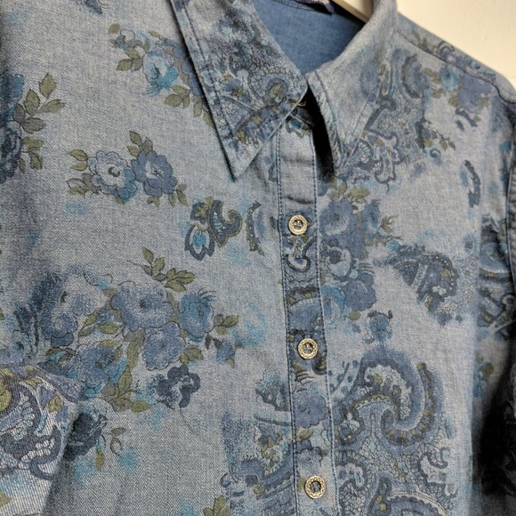 Krazy Kat Reversible Women's Size XXL Button Up Floral 100% Cotton Denim Look - Picture 5 of 11